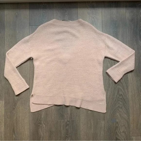 Zara Chevron Knit Sweater Pullover V-neck Asymmetrical Hem Long Sleeve Pink - Picture 11 of 16